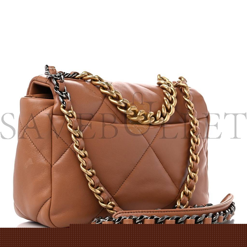 Ch*el master lambskin quilted medium Ch*el 19 flap brown as1160 (26*16*9cm)